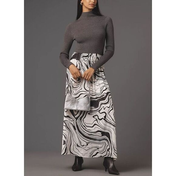 Anthropologie Thea Twofer Sweater Maxi Dress Womens Large Grey White Black NWT - Picture 1 of 12